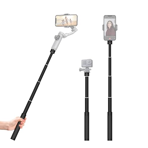 Aochuan E10 Aluminum Extension Rod 28.7” Adjustable Selfie Stick Compatible with 3-Axis Gimbal, Action Camera, Camera w/ 1/4" Thread Extendable Pole