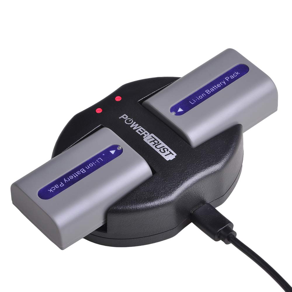 PowerTrust 2-Pack NP-FP50 Battery and Dual Charger for NP-FP30,NP FP50,NP-FP60,NP-FP70,NP-FP90,NP-FP51,NP-FP71,NP-FP91 Series DCR-HC30 40 43E 65 85