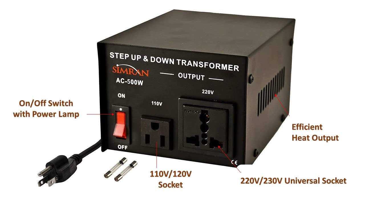 Simran AC-500 Step Up/Down Voltage Converter Transformer 110V/220V with Fuse Protection - 500 Watts