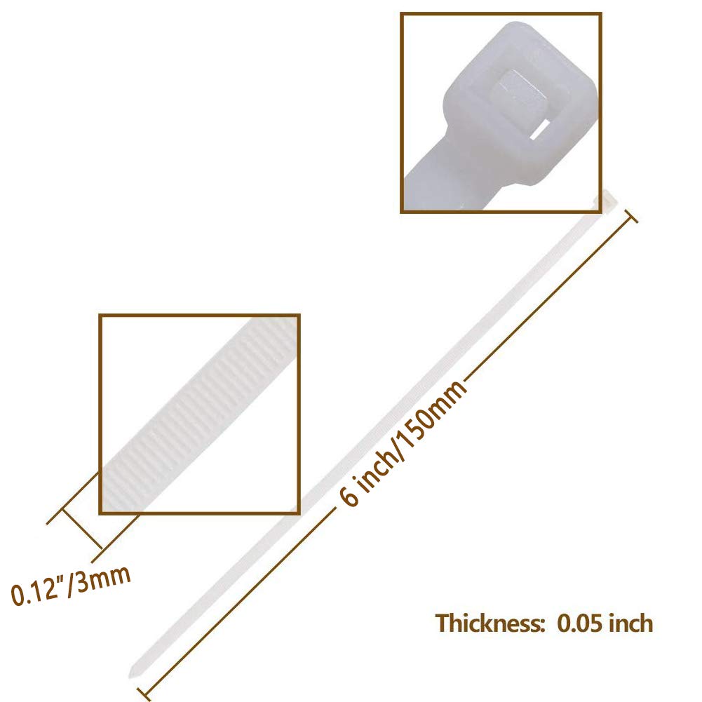 ZLYY 1000 Pcs Nylon Cable Zip Ties Self-locking 6 Inch, 0.12" x 6" Standard Medium Length Industrial Grade Cable ties (White)