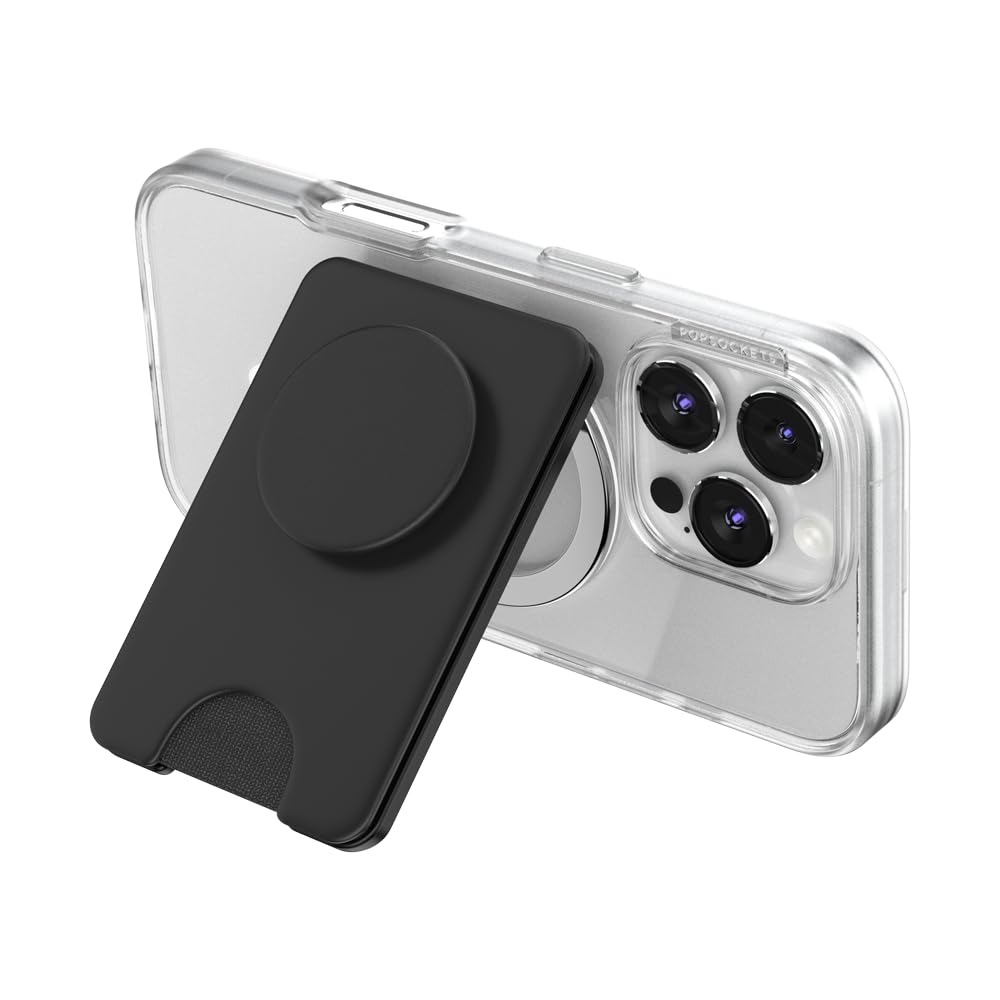 PopSockets Kick-Out Wallet for MagSafe, Adjustable Kickstand, Magnetic Stand - Black