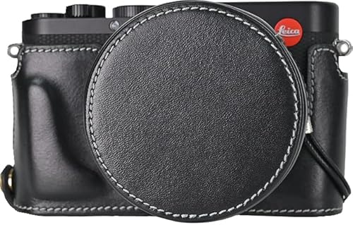 BMAOLLONGB D-Lux 8 Case, Handmade Genuine Real Leather Half Camera Case Bag Lens Cover for Leica D-Lux 8 Bottom Opening Neck Strap (Black)