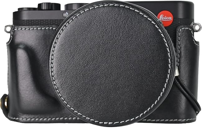 BMAOLLONGB D-Lux 8 Case, Handmade Genuine Real Leather Half Camera Case Bag Lens Cover for Leica D-Lux 8 Bottom Opening Neck Strap (Black)