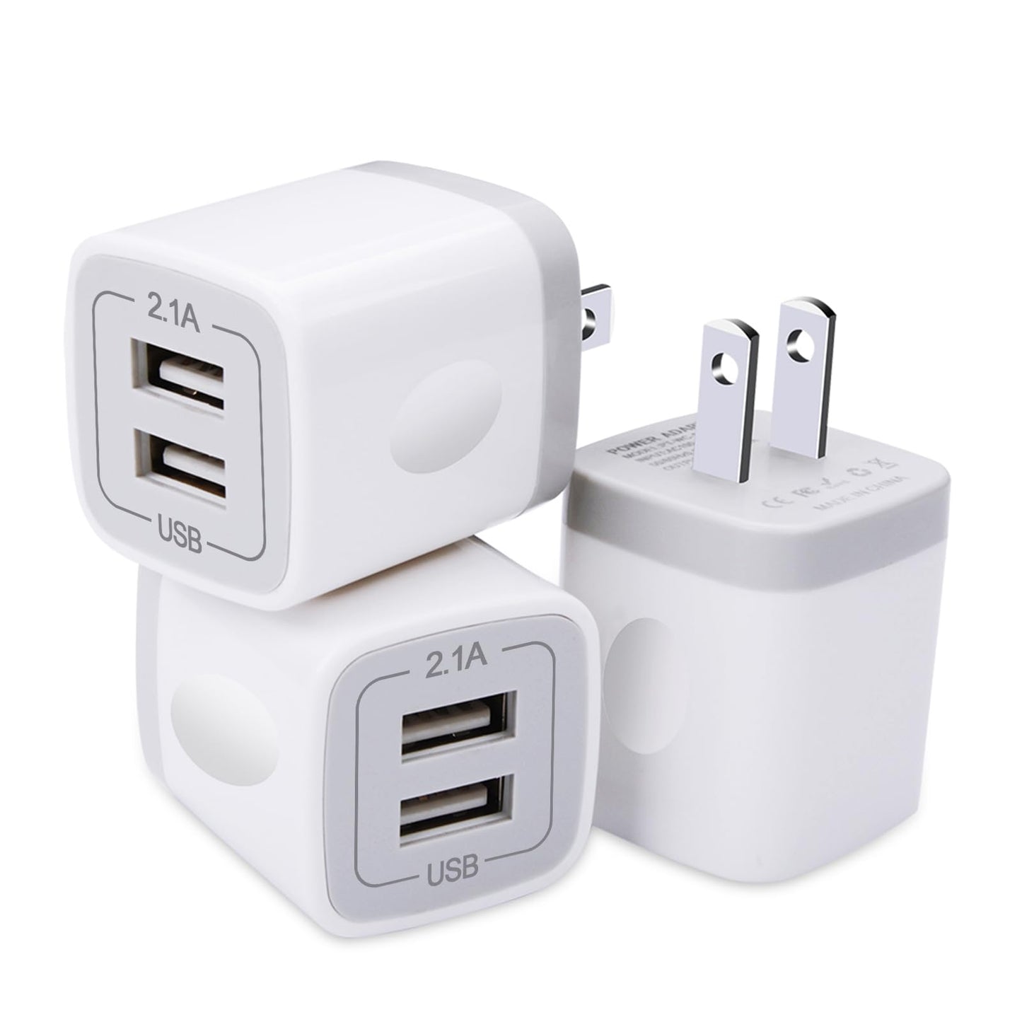 USB Plug, USB Wall Charger 3 Pack, GiGreen Dual Port Electrical Plug Wall Outlet Charger Cube 5V 2.1A Charging Block Compatible iPhone 16 15 14 13 12