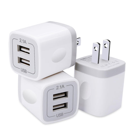 USB Plug, USB Wall Charger 3 Pack, GiGreen Dual Port Electrical Plug Wall Outlet Charger Cube 5V 2.1A Charging Block Compatible iPhone 16 15 14 13 12