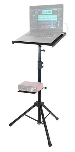 Rockville RLS68 Dual-Tray Laptop/Tablet Stand, Adjustable Height 30-51", Foldable, Portable, for DJs, Presenters, and Musicians