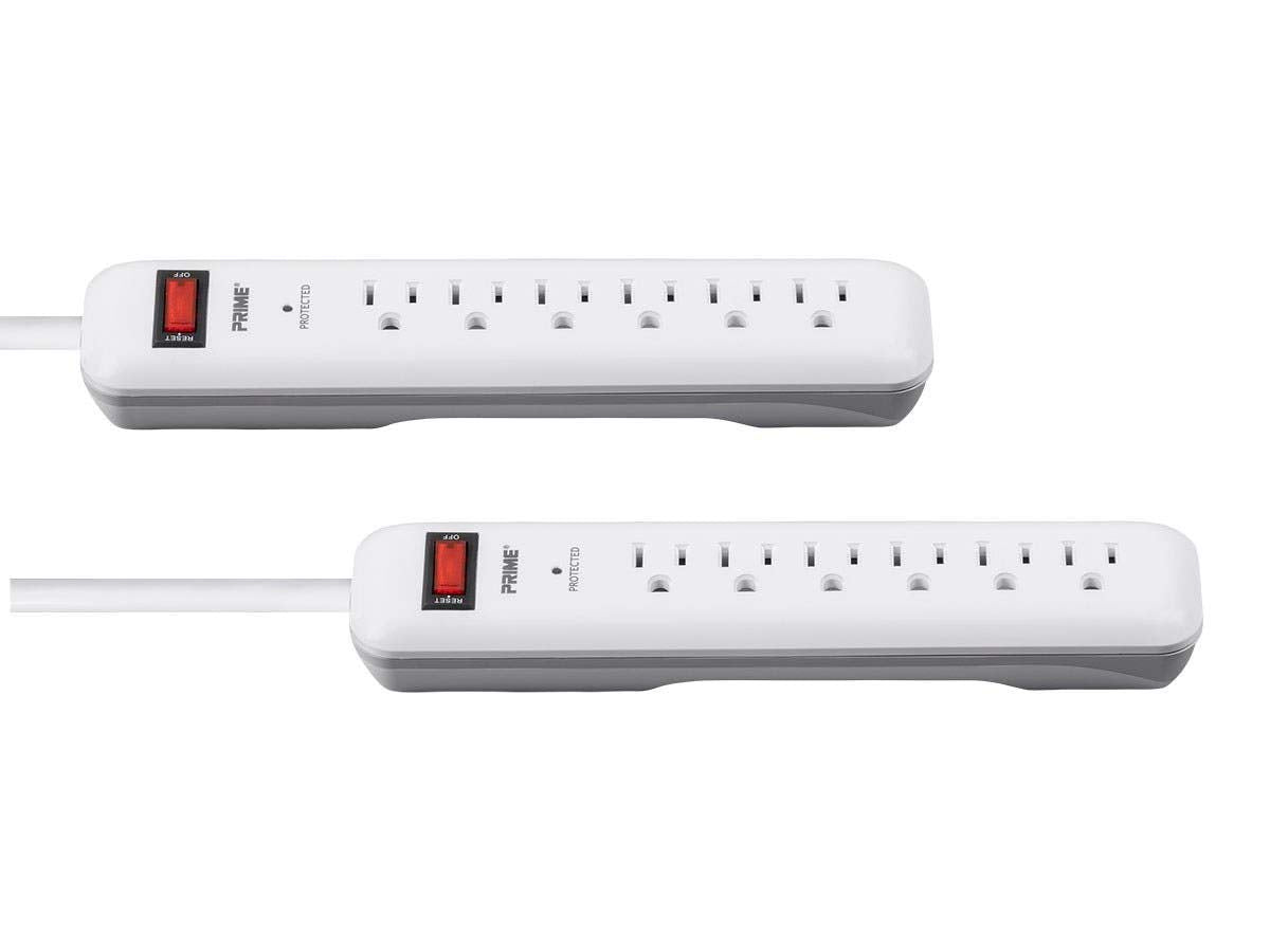 Prime Wire & Cable PB2013X2 6-Outlet Surge Protector with 14-3 SJT 1.5 Cord, 2-Pack,White