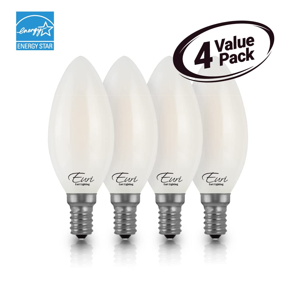 Euri Lighting VB10-3020ef-4, Dimmable LED B10 Filament, 4.5W (40W Equiv) 450lm, 80 CRI, Warm White (2700K),E12, 120V Wet Rated UL Energy Star 3YR 15K