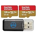 SanDisk 128GB Extreme (2 Pack) MicroSDXC Memory Card Works with GoPro Action Camera Hero 11 Black Mini and Hero11 Black (SDSQXAA-128G-GN6MN) Bundle