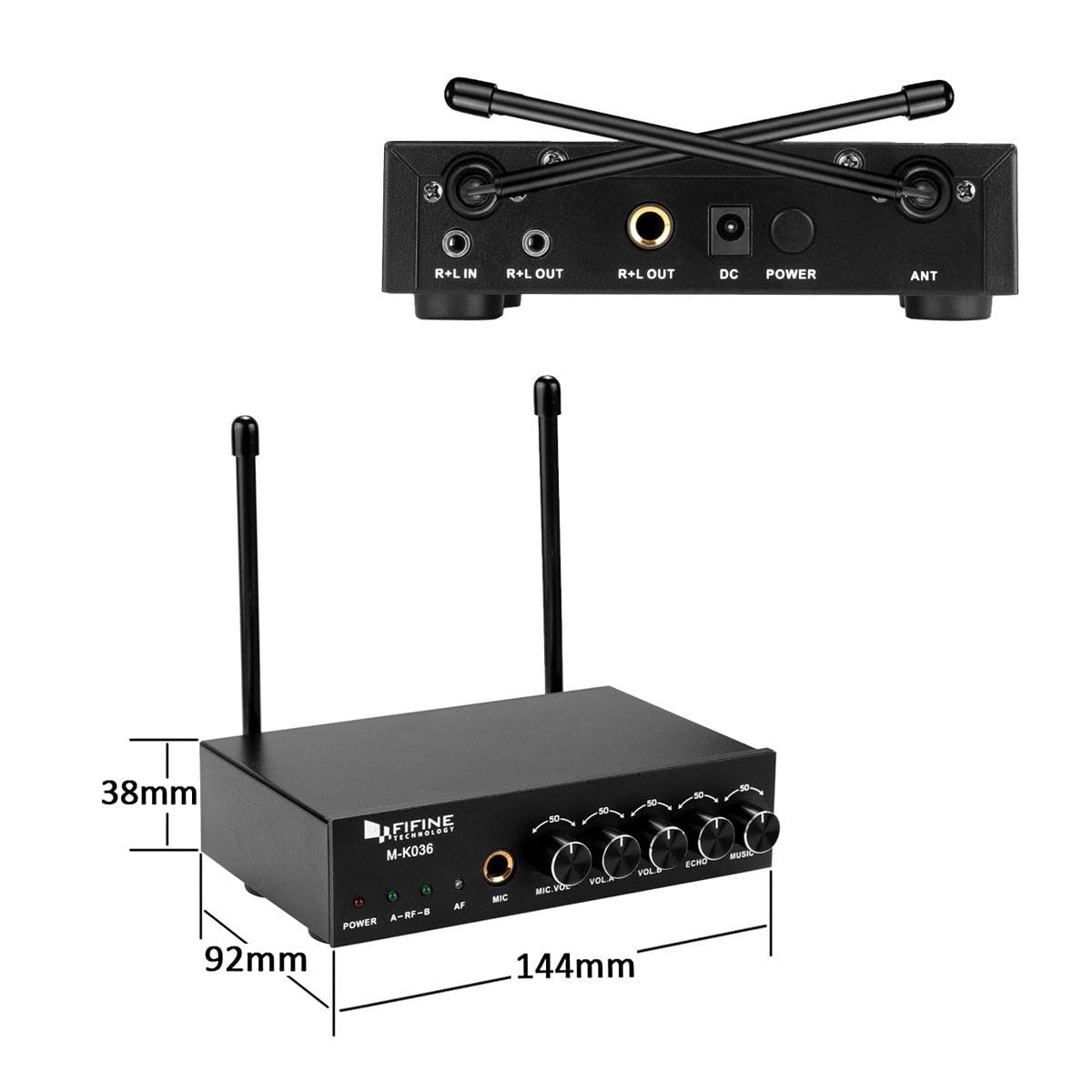 FIFINE UHF Dual Channel Wireless Handheld Microphone, Easy-to-use Karaoke Wireless Microphone System-K036