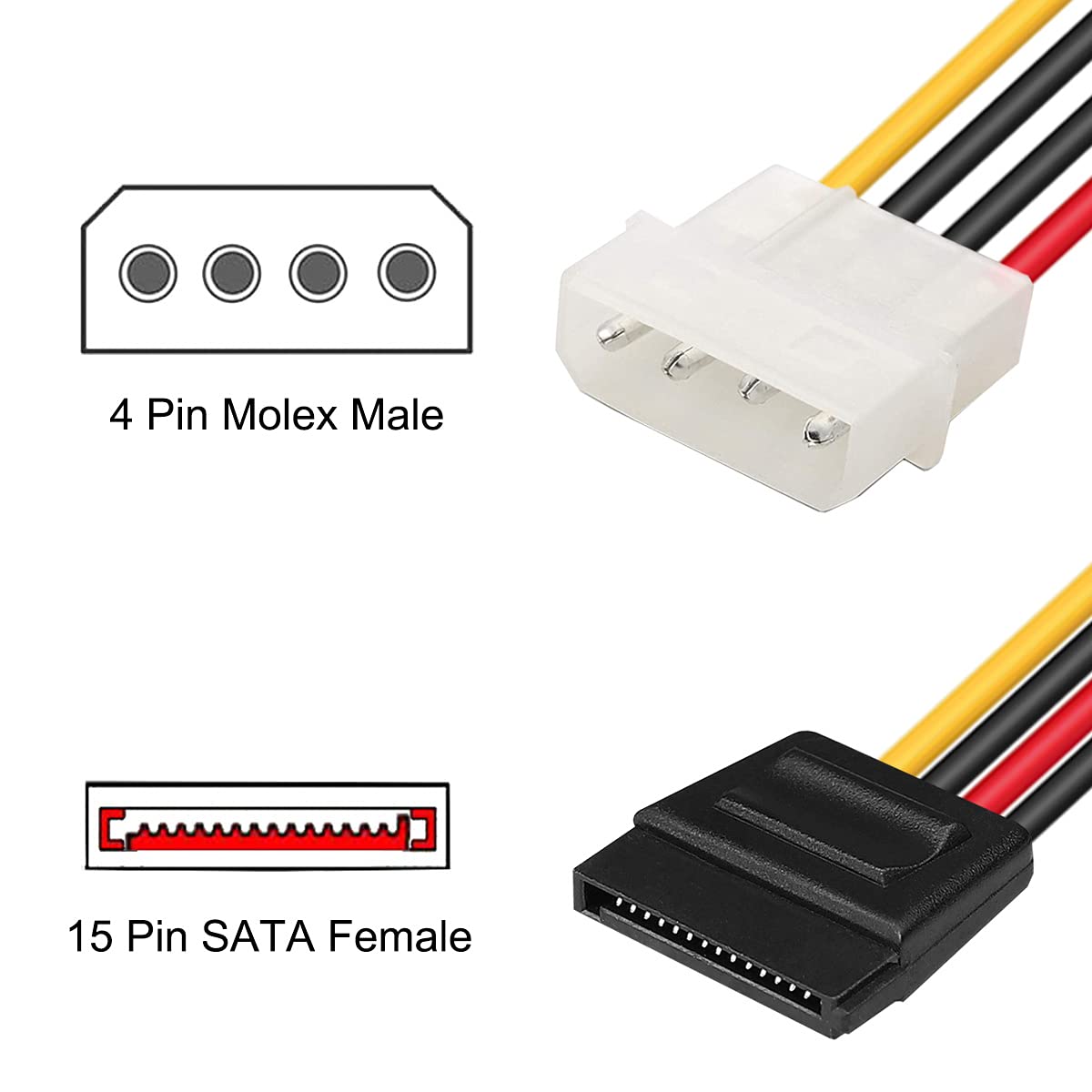 DKARDU 10 Pack SATA to Molex, 4 Pin LP4 Male to 15 Pin SATA Female Power Cable Adapter for SATA Hard Drive DVD Drive, 25cm 10 Inch