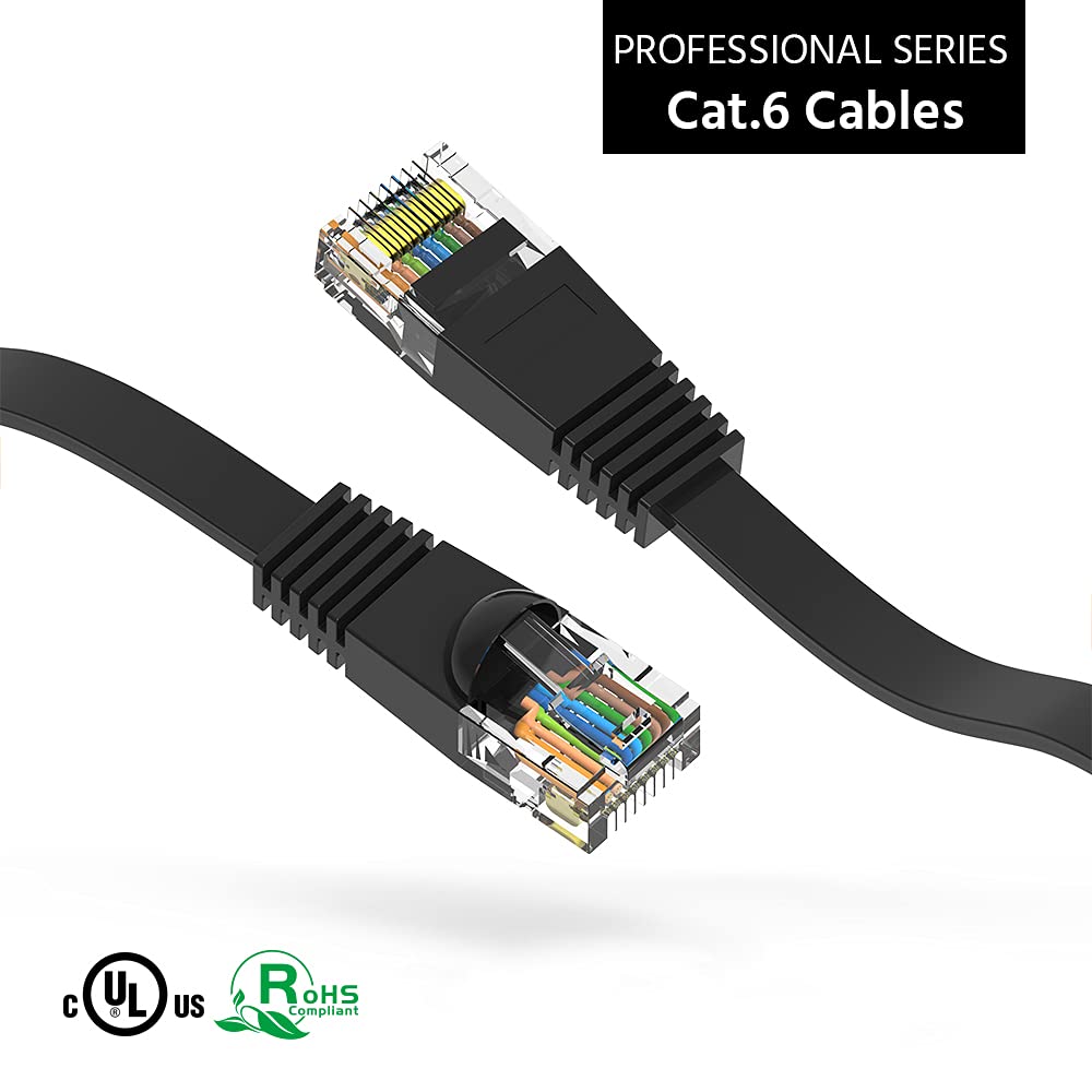 CableWholesale Cat6 Flat UTP Ethernet Cable, 32 AWG, Gigabit, 25 ft, Black