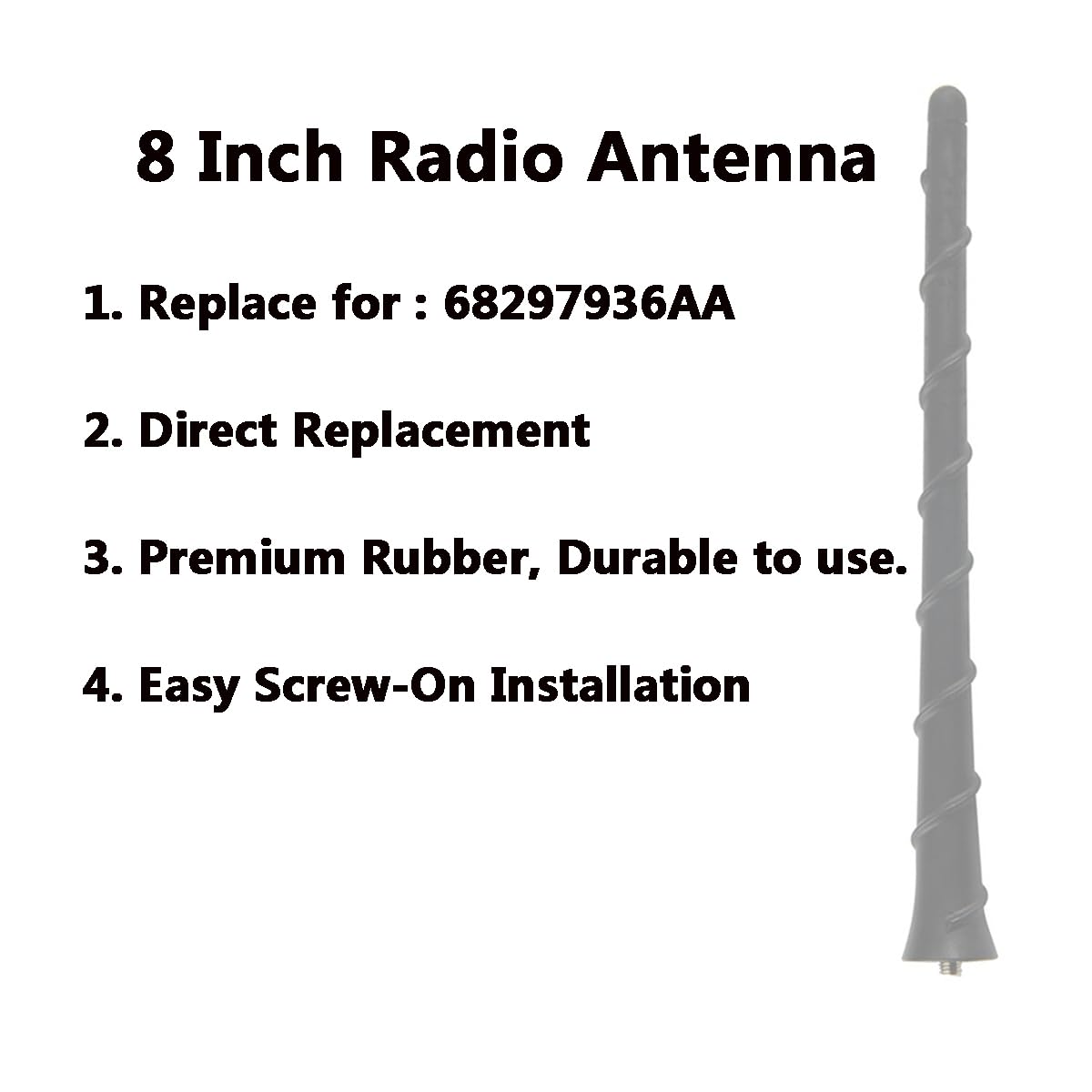 8 Inch Radio Antenna for 2014-2023 Jeep Cherokee & 2018-2025 Jeep Compass, | Car Wash Proof, Flexible Rubber Antenna Mast | Durable Roof Antenna |