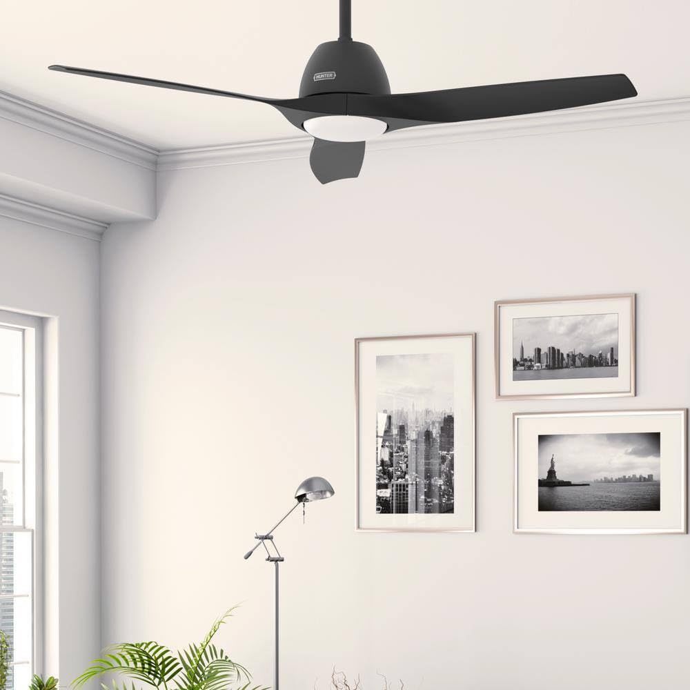 Hunter Fan 52 inch Indoor/Outdoor Matte Black Ceiling Fan with Light and Remote Control for Bedroom, Living Room, Dining Room, Kitchen, Office, Patio