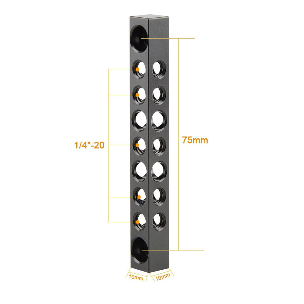 CAMVATE Cheese Bar with 1/4" Screw Holes for Monitor Mount Extend DIY Accessories (M4 Screw Hole,75mm Center Distance) - 1421 Black