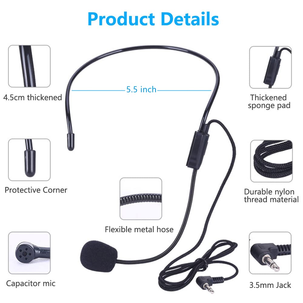 VOVIGGOL 2Pcs Microphone Headset Mic, Flexible Wired Boom for Voice Amplifier, 3.5mm Connector Jack Headset Microphone for Singing, Speaking