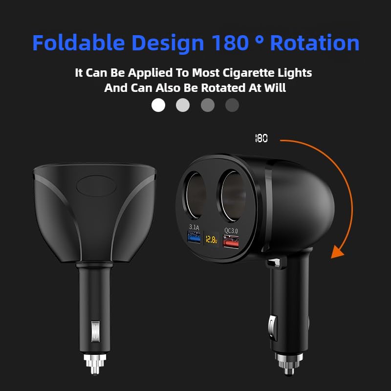 MESA'S LIVE Dual USB QC3.0 Car Charger, 180° Rotatable Foldable, LED Digital Voltage Current Display, Aluminum Shell, 12/24V for Car/Truck/RV, Fast