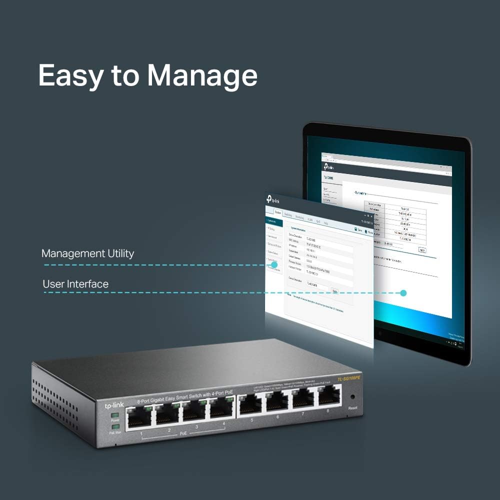 TP-Link TL-SG108PE V3 | 8 Port Gigabit PoE Switch | Easy Smart Managed | 4 PoE+ Ports @64W | Plug & Play | Sturdy Metal w/ Shielded Ports | Fanless |