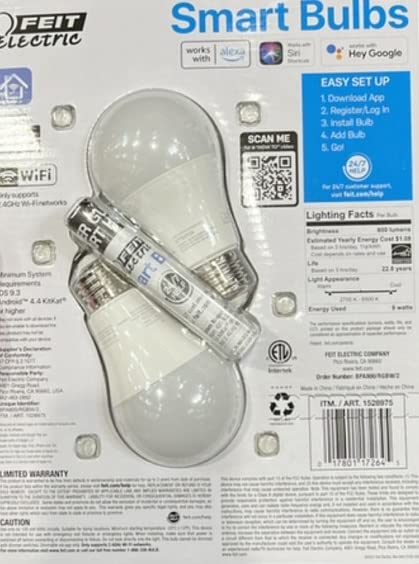 Feit Electric 60W LED Multicolor WiFi Smart Bulb (2 Pack)