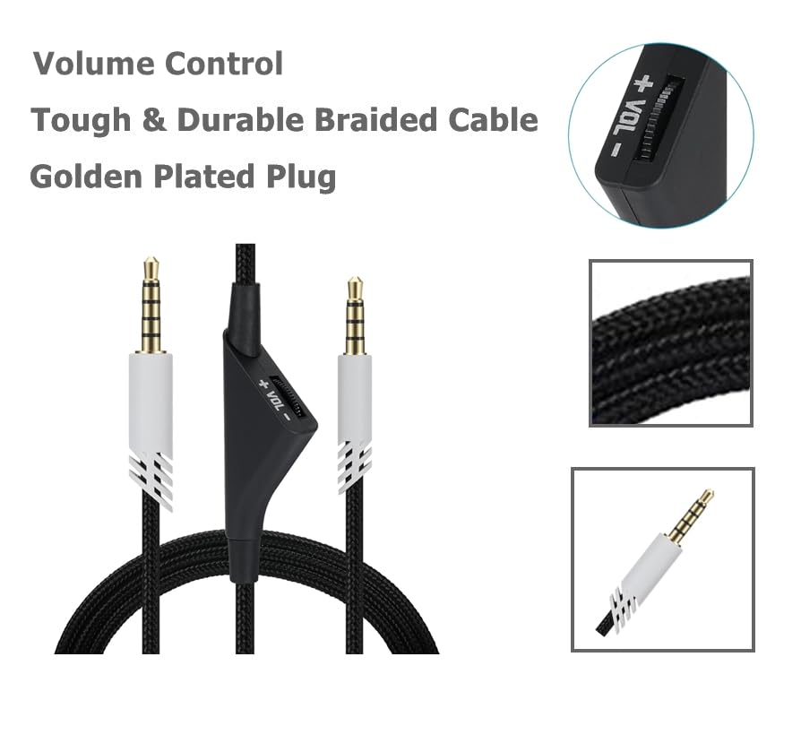 Cypher.V Replacement Cable for Astro A40 A40TR A10 Gaming Headphones, Aux Braided Wire Cord Compatible with Xbox-One PC Ps4 etc with Volume Control