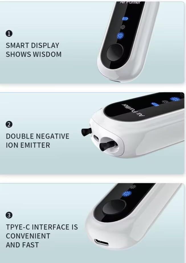 Portable Air Purifier Necklace,Personal Small Air Purifiers,100% No Static Electricity,Rechargeable Ionizer,for Bedroom,Car and Airplane,Black