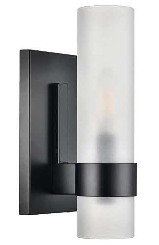 Linea di Liara Teramo Farmhouse Matte Black Modern Bathroom Wall Lights for Hallway and Bedroom Wall Sconce Lighting Fixture - Frosted Glass Shade