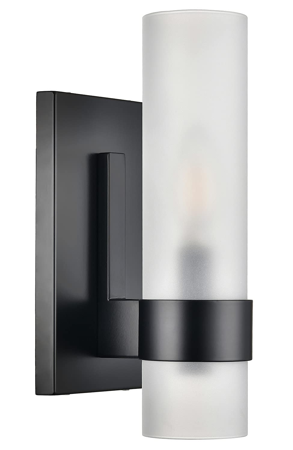 Linea di Liara Teramo Farmhouse Matte Black Modern Bathroom Wall Lights for Hallway and Bedroom Wall Sconce Lighting Fixture - Frosted Glass Shade