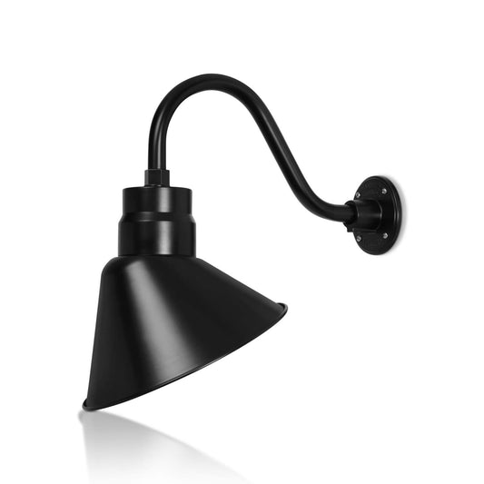 12in. Satin Black Angle Shade Gooseneck Sign Light Fixture with 14.5 in. Long Extension Arm - Wall Sconce Farmhouse, Vintage, Antique Style - UL