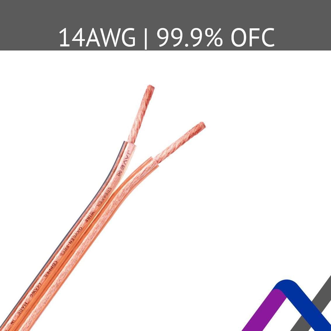 JAVEX 14-Gauge AWG Audio Speaker Wire Cable (100 FT), [OFC Oxygen-Free Copper] Thin Flat Cable for Automotive Car Stereo Audio, HI-FI Stereo, Home