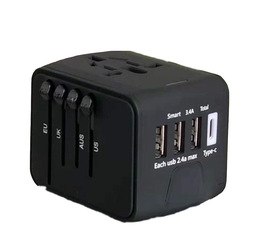 Universal Travel Adapter,All in One Universal Power Adapter for 150 Countries 4usb+Type C (Black)