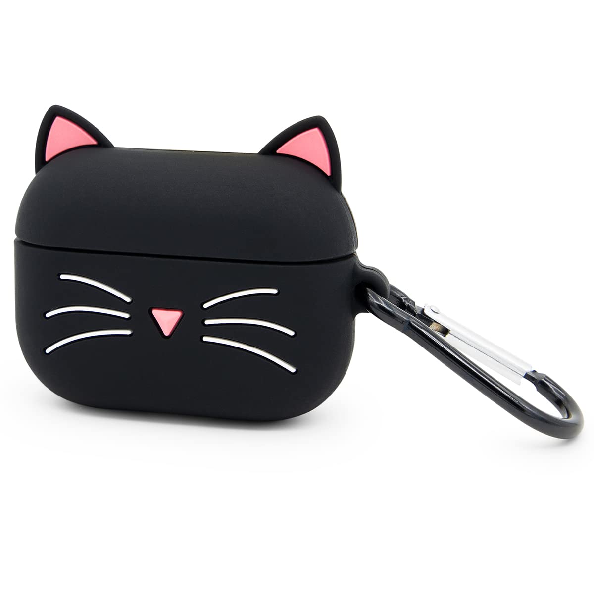 YONOCOSTA Cute Airpods Pro Case, Black Whisker Cat Kitty Airpods Pro 2 Case, Funny 3D Cartoon Animals Shockproof Soft Silicone Charging Cover