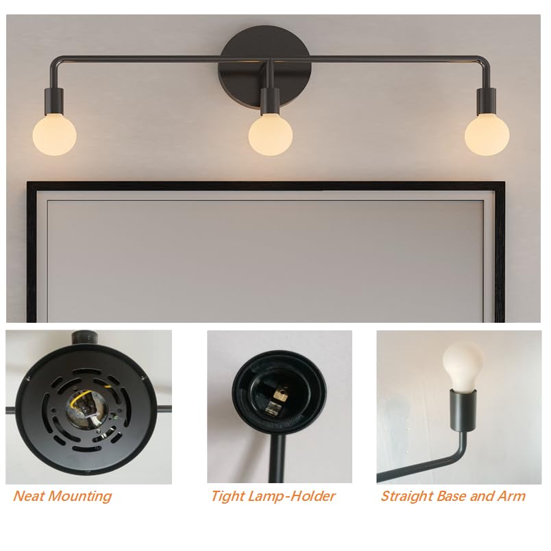 Liii&ARTMAN 3 Lights Vanity Globe Wall Sconce 26', Minimalist Matte Black Vanity Light Fixture for Bathroom Wall Light (Bulbs Not Included)