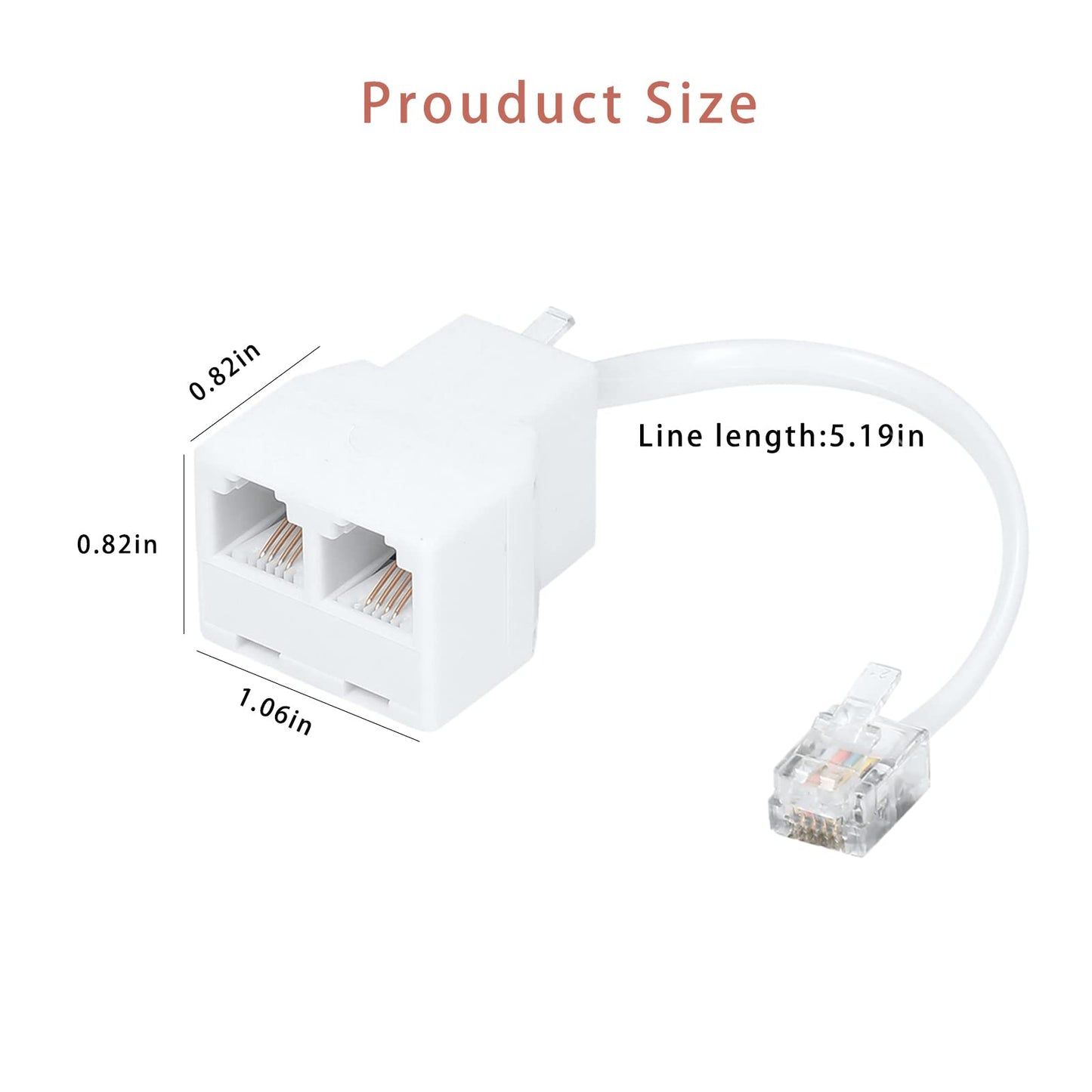 Vthahaby Phone Line Splitter,Telephone Splitter,with RJ11 6P4C Plugs,Suitable for Telephone,Fax Machine,White 3-Pack