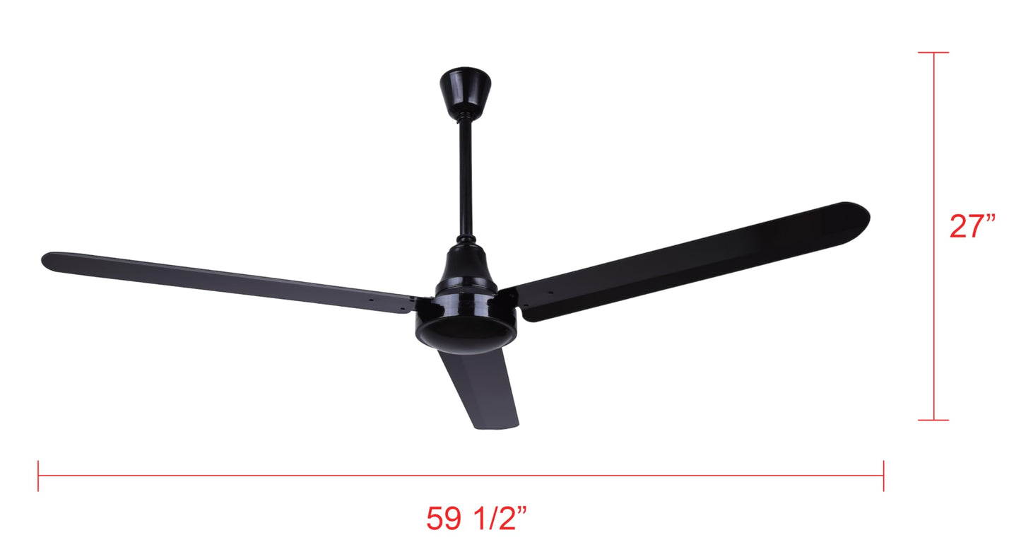 Canarm CP60DW10N 60-Inch Industrial DC Ceiling Fan, High-Performance Weatherproof, Black, Downrod Mount, Energy-Efficient for Large Indoor & Outdoor