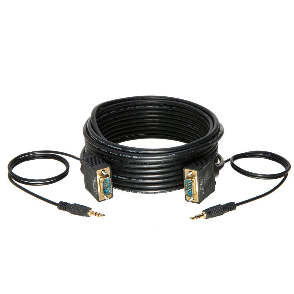 VGA Cable SVGA Super Video Cord Male 15 PIN with 3.5 Audio Monitor Wire (30FT)