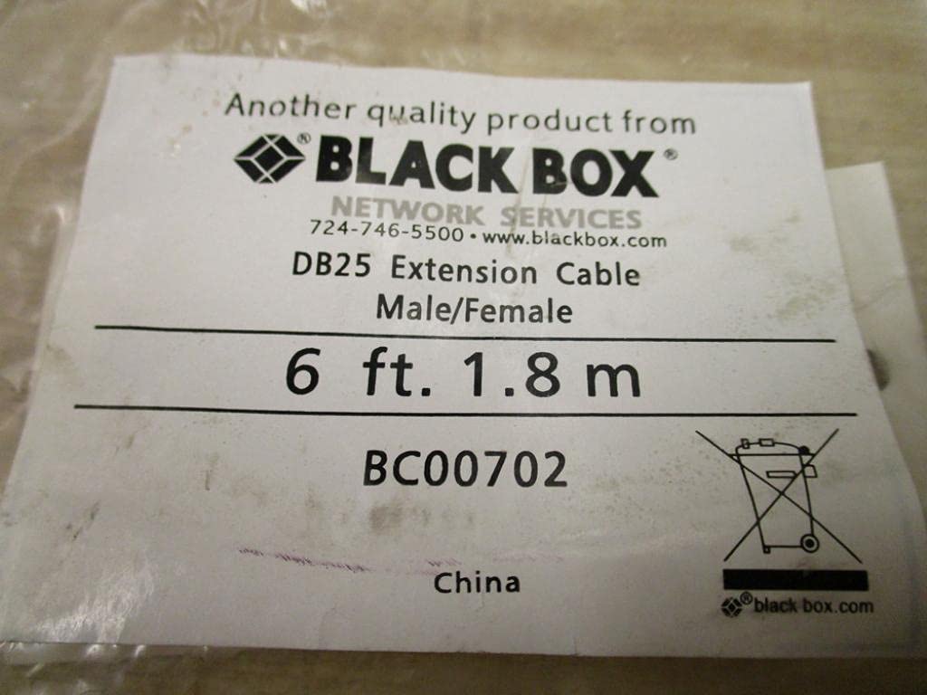 BLACK BOX Corp BC00702 Shielded, 6FT, Serial Cable, CM Molded, W/THUMBSCREWS, DB25 M/F, RS232