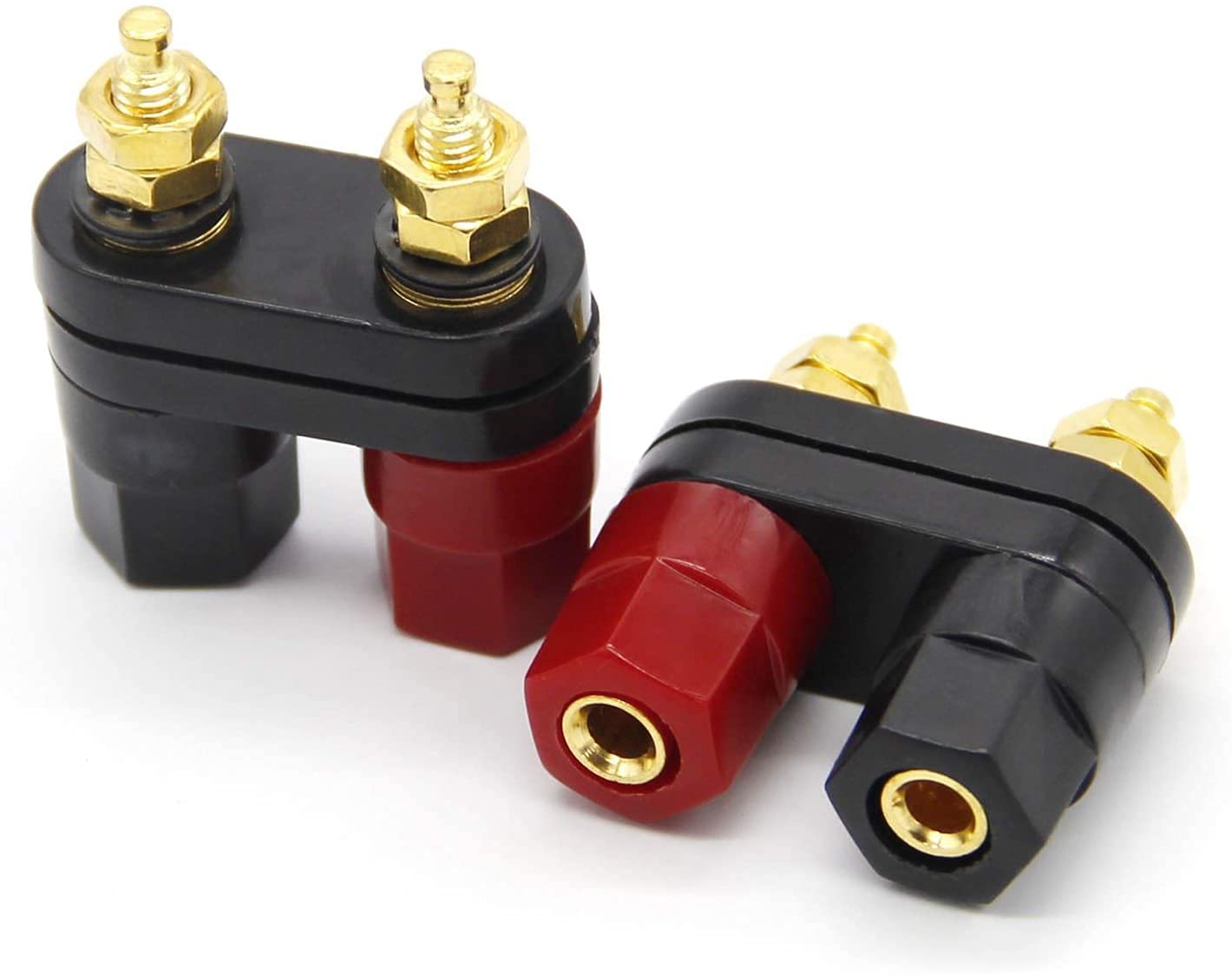 GDQLCNXB 4pcs Gold Plated Insulated Terminal Binding Post Power Amplifier Dual 2-Way Banana Plug Jack