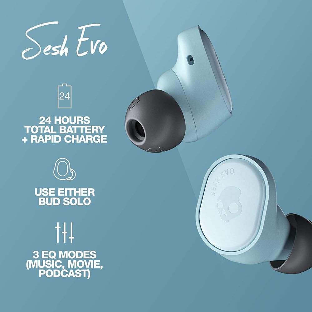 Skullcandy Sesh Evo True Wireless In-Ear Earbud - Bleached Blue (Renewed)