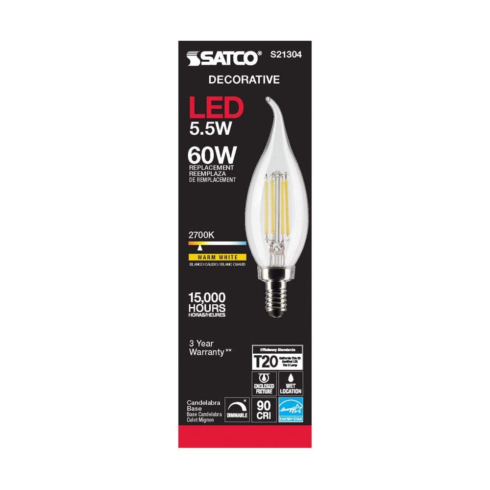 Satco S21304 5.5CA10/LED/927/CL/120V/E12-6 Pack