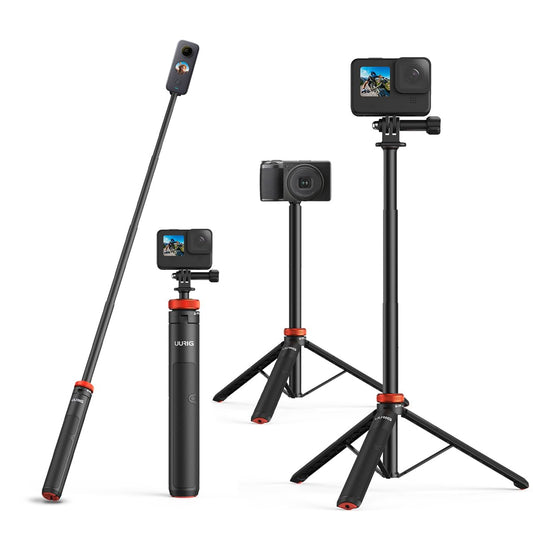 UURig Telescopic Selfie Stick Long with Tripod, Waterproof Hand Grip, for Insta360X5/X4, GoPro Hero 13 12 11 10 9 8 7 6 5 4 3 2, Fusion, Max, Session