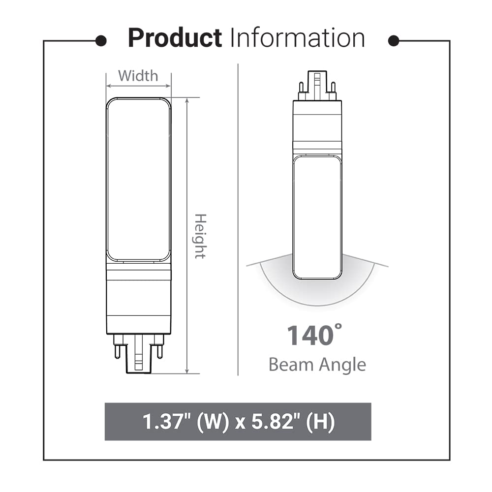 Euri Lighting EPL-2140H Non-Dim Hybrid (A+B) LED Horizontal PL, G24Q, 12W (26W Equal), Bright White (4000K), 1100lm, 80CRI, AC120-277V, 140° Angle