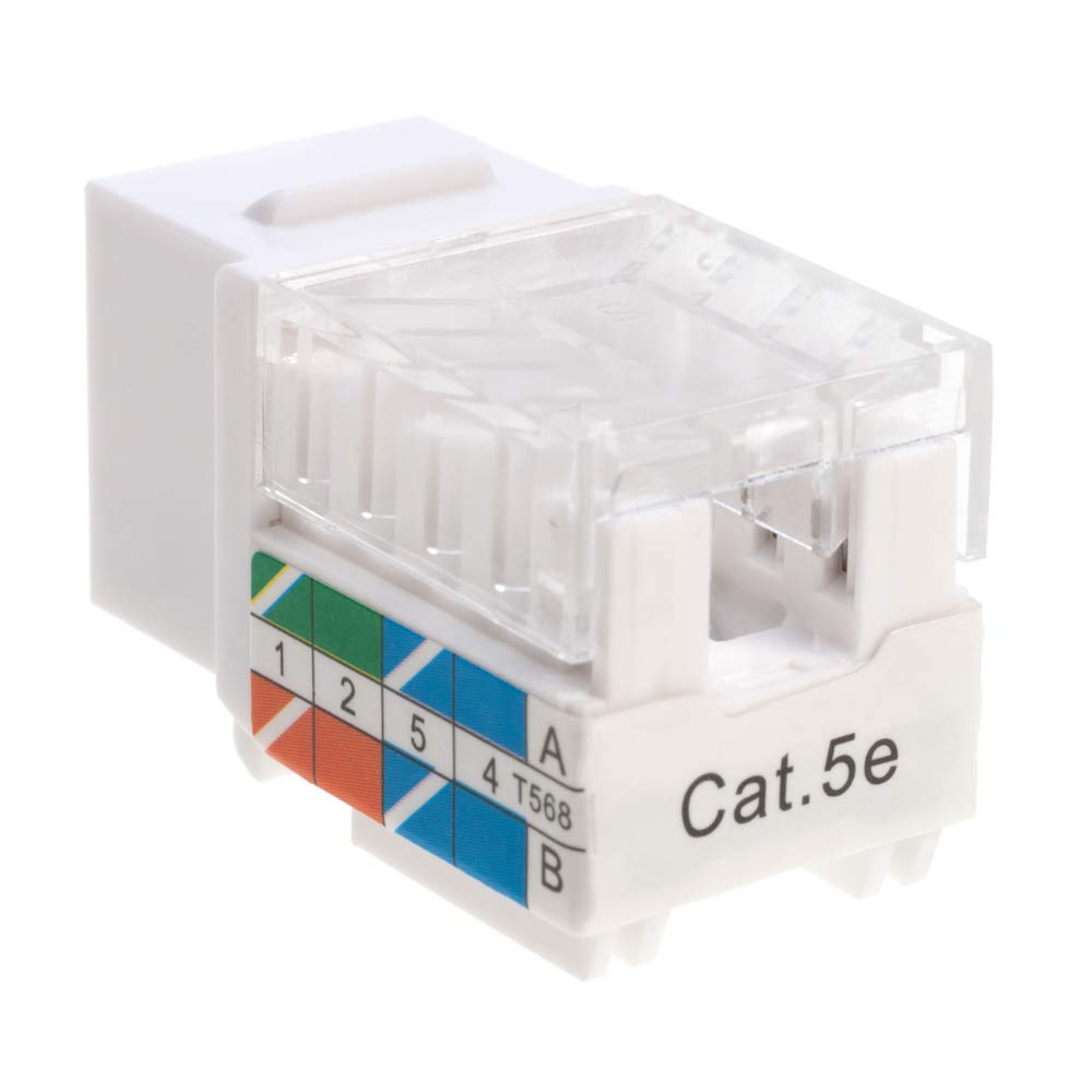 SATMAXIMUM Cat5e Keystone Ethernet Wall Jack Punch Down UTP 45-Degree (Easier Termination Than 90-Degree), RJ45 Slim Profile Speed Termination White