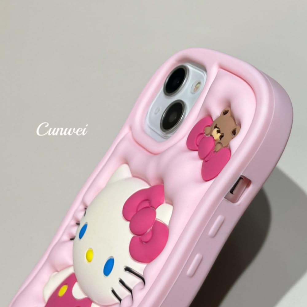 Tenmonth Cartoon Case Compatible with iPhone 13/14 Case, Cute Funny Kawaii Cat Kitty Phone Case 3D Character Soft Silicone Cover Case for Kids Girls