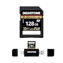 ?5-Years Data Recovery? GIGASTONE 128GB SD Card with USB Type C Card Reader, 4K Camera Extreme, A2 V30 U3 C10 SDXC Memory Card High Speed, Compatible