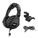 Sennheiser HD 300 Pro Headphones, Black with Headphone Holder & Stereo 1/4" Male Phone TRS Headphone Extension Cable 10'