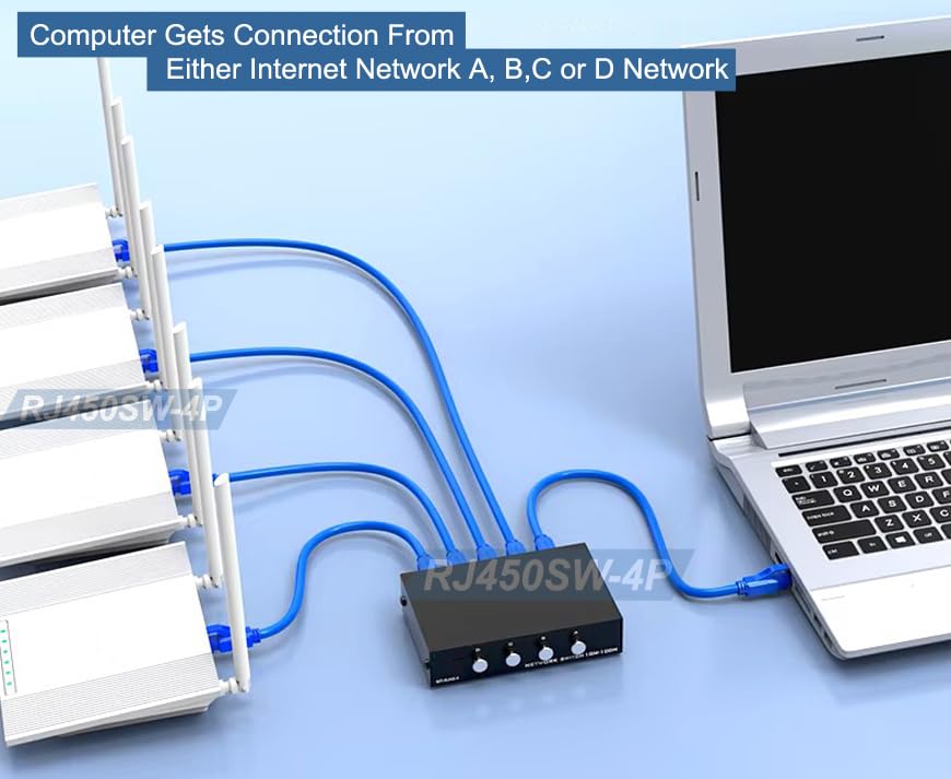 4-Way Manual 4-Port RJ45 Ethernet Port Switch Selector with Gigabit Support