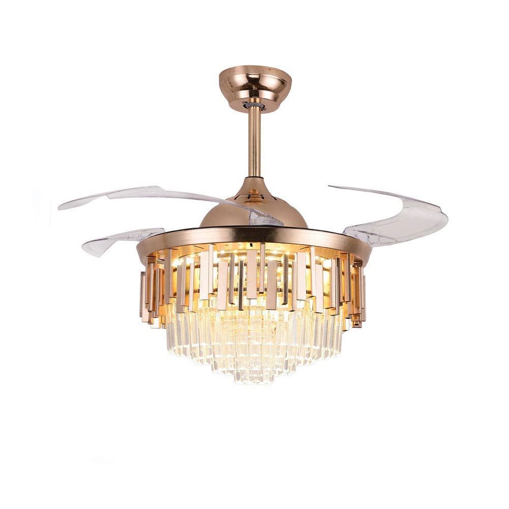 42" Luxury Crystal Ceiling Fan with Lights Retractable Blade Ceiling Fan with Remote Control Modern Fandelier Ceiling Fan Chandelier with Lighting