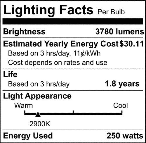 S1918 Halogen Lamp Light Bulb, Frost Finish, 250 Watts, T4.5 Lamp Shape, Mini Cand Base, E11 ANSI Base, 120 Voltage, 3780 Initial Lumens, 3-5/32" MOL
