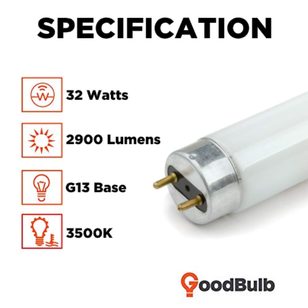 GoodBulb 48-Inch T8 Fluorescent Light Bulbs 32-Watt, 3500K Soft White, 2900-Lumens with G13 Medium Bi-Pin Base (Pack of 25 Bulbs)