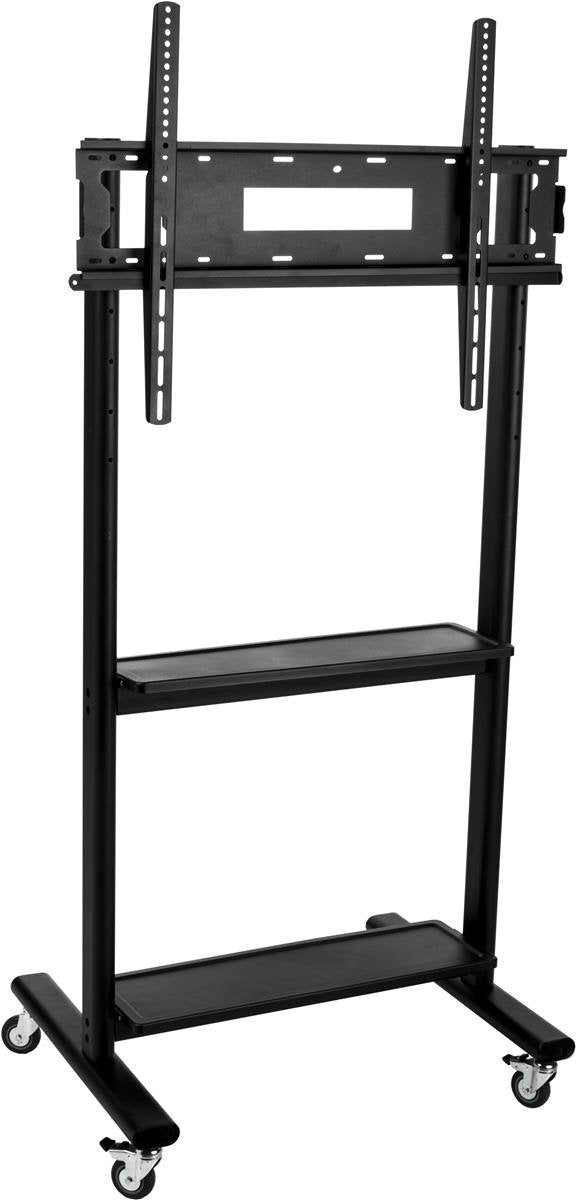 TV Stand with Wheels for 32" to 80" Flat Screen Monitors, Height Adjustable with 2 Shelves & Locking Wheels, Steel (Black)